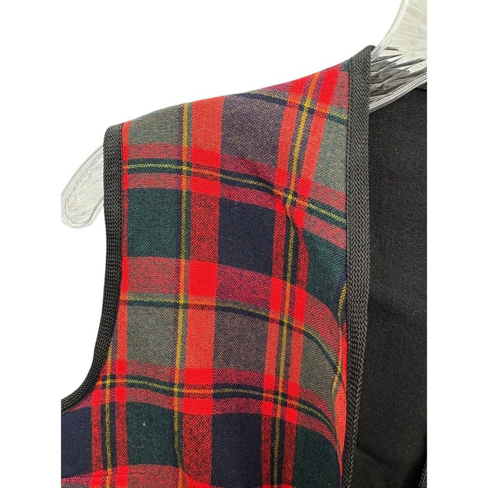 Vintage Vest Reversible Red Green Plaid 90s Preppy Grunge Layering Cabin S - Picture 4 of 7